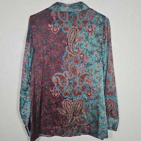 Soft Surroundings Silk Paisley Button Down Long Sleeve Vibrant Blouse Medium - Picture 4 of 6